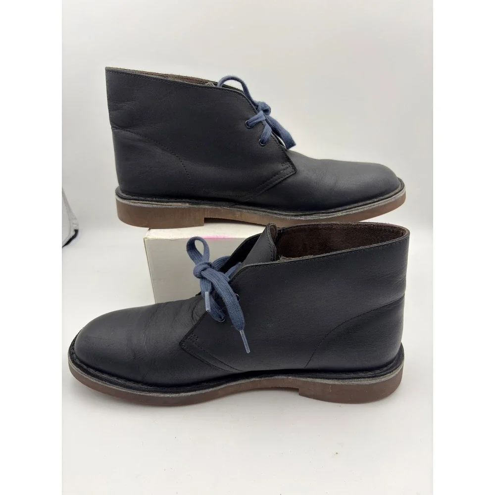 Clarks Mens Desert Boots Black Leather Blue Laces Chukka 10.5 M 15522